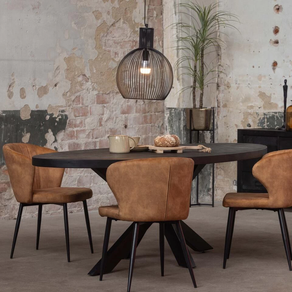 Eettafel Tulsa Black 210x100cm - Mangohout - Zwart - Ovaal - Afbeelding 2