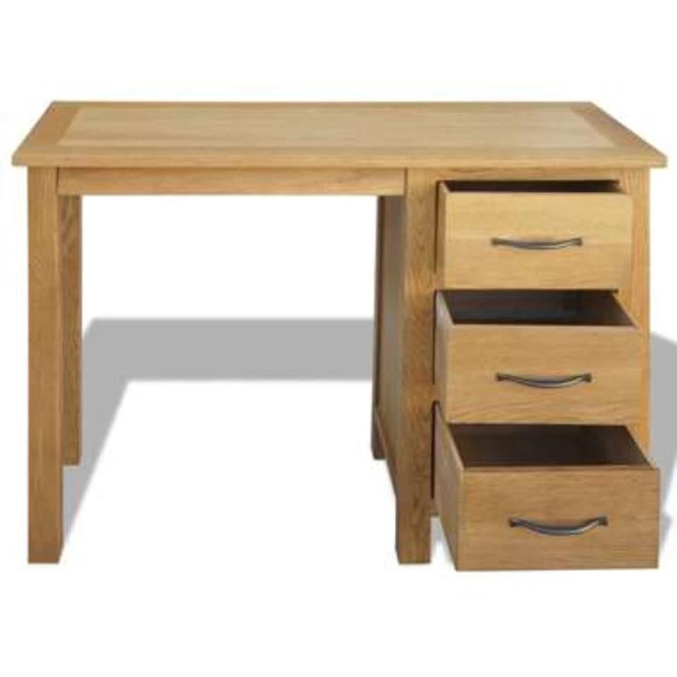 VidaXL Bureau Met 3 Lades 106x40x75 Cm Massief Eikenhout - Afbeelding 3
