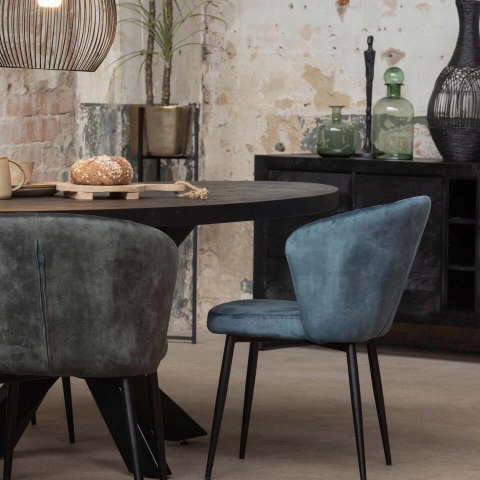 Eettafel Tulsa Black 210x100cm - Mangohout - Zwart - Ovaal - Afbeelding 3