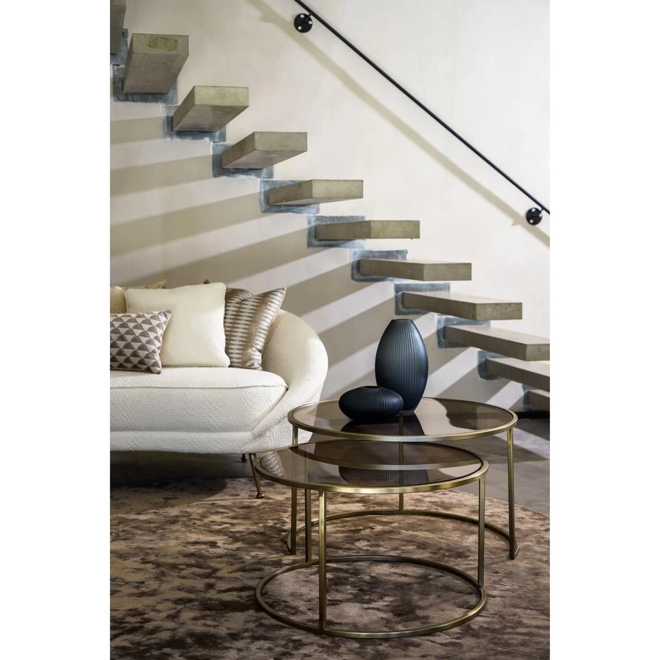 Salontafel Duarte - Bruin Glas/Goud - Ø65+Ø75cm - Afbeelding 2