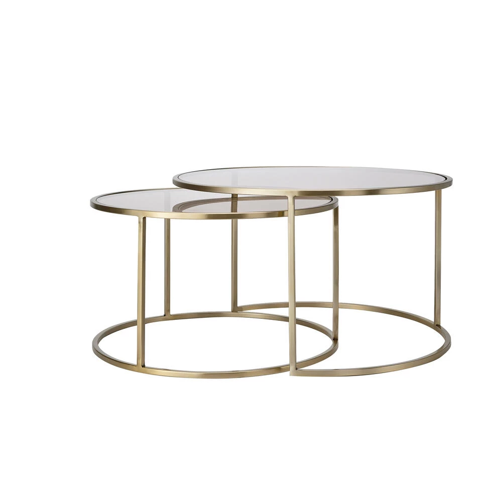 Salontafel Duarte - Bruin Glas/Goud - Ø65+Ø75cm