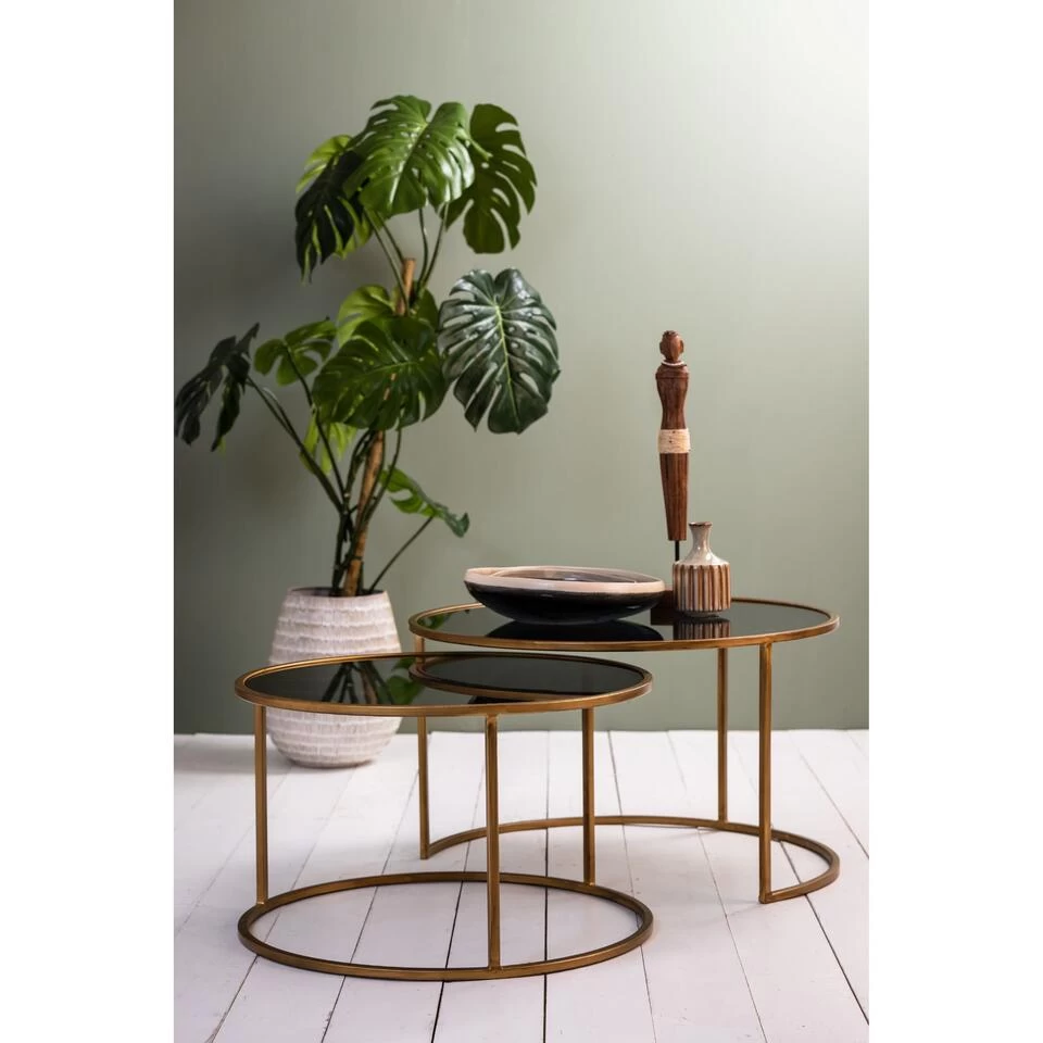 Salontafel Duarte - Smoke Zwart/Goud - Ø65+Ø75cm - Afbeelding 2