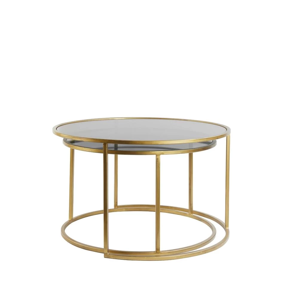 Salontafel Duarte - Smoke Zwart/Goud - Ø65+Ø75cm - Afbeelding 3