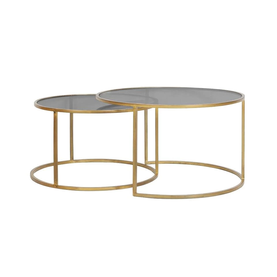 Salontafel Duarte - Smoke Zwart/Goud - Ø65+Ø75cm