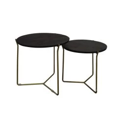 Livingfurn - Bijzettafel Mason Zwart/Brass - 52x52x53 - Mangohout