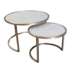Livingfurn - Salontafel Jamie Marble White Gold Set Of 2 - Marmer / Gecoat Staal