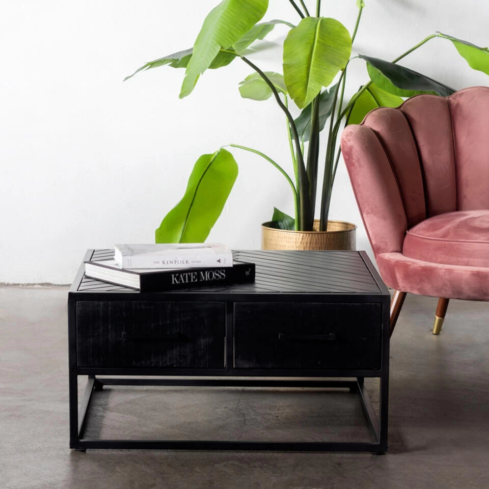 Giga Meubel Salontafel Zwart Mangohout - Visgraat - 80x80x40- Isa - Afbeelding 3