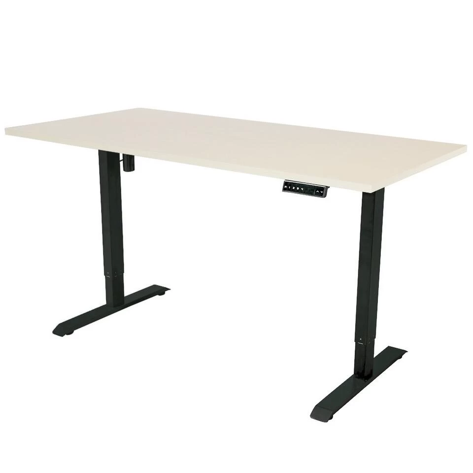 Elektrisch Verstelbaar Bureau - 140x80 Cm - Single Motor - Zwart / Licht Eiken