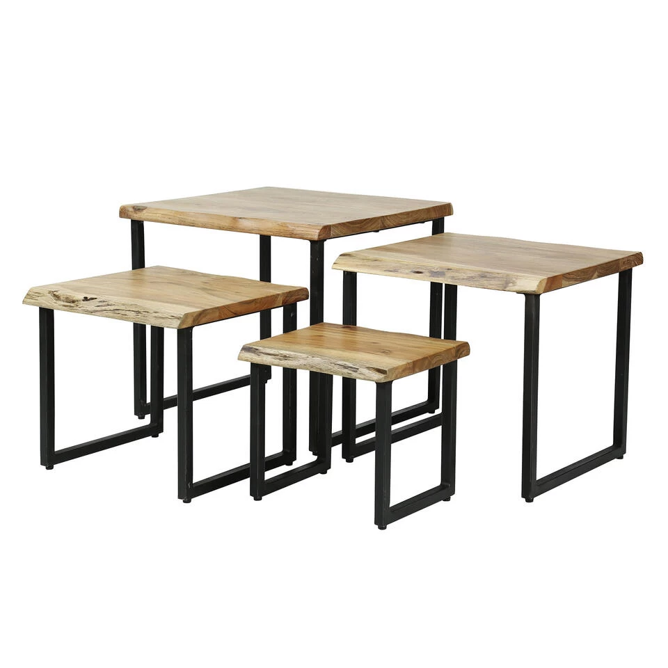 Hoyz - Salontafel Edge - Set Van 4 - Acacia Hout - Bruin - Afbeelding 4