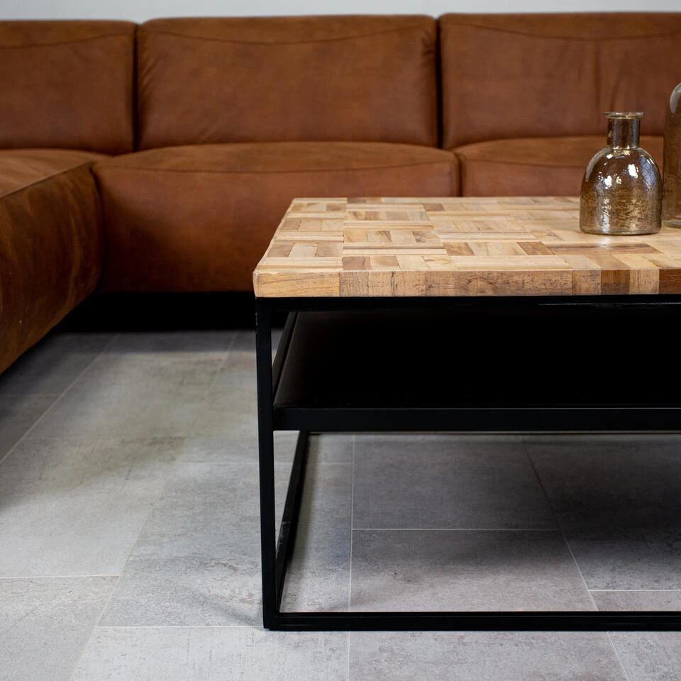 Salontafel Industrieel Vierkant Ruby 80x80 Cm - 80x80x40 Cm - Teakhout - Bruin - Afbeelding 3