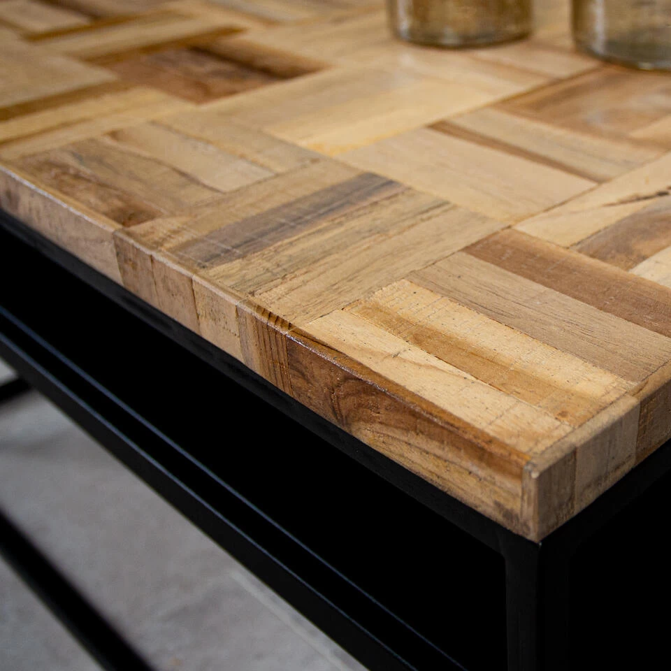 Salontafel Industrieel Vierkant Ruby 80x80 Cm - 80x80x40 Cm - Teakhout - Bruin - Afbeelding 4