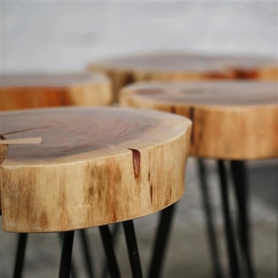 Bijzettafel Boomstam Arbor Acaciahout - 32x32x45 Cm - Hout - Bruin - Afbeelding 2