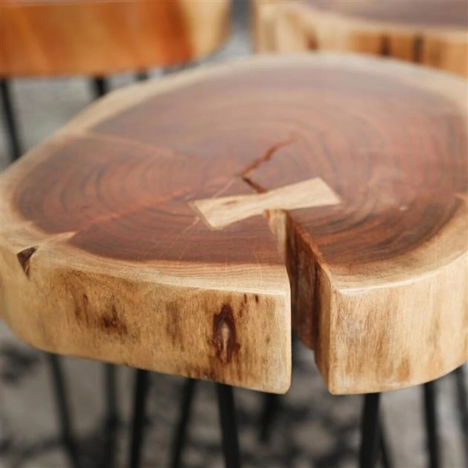 Bijzettafel Boomstam Arbor Acaciahout - 32x32x45 Cm - Hout - Bruin - Afbeelding 3