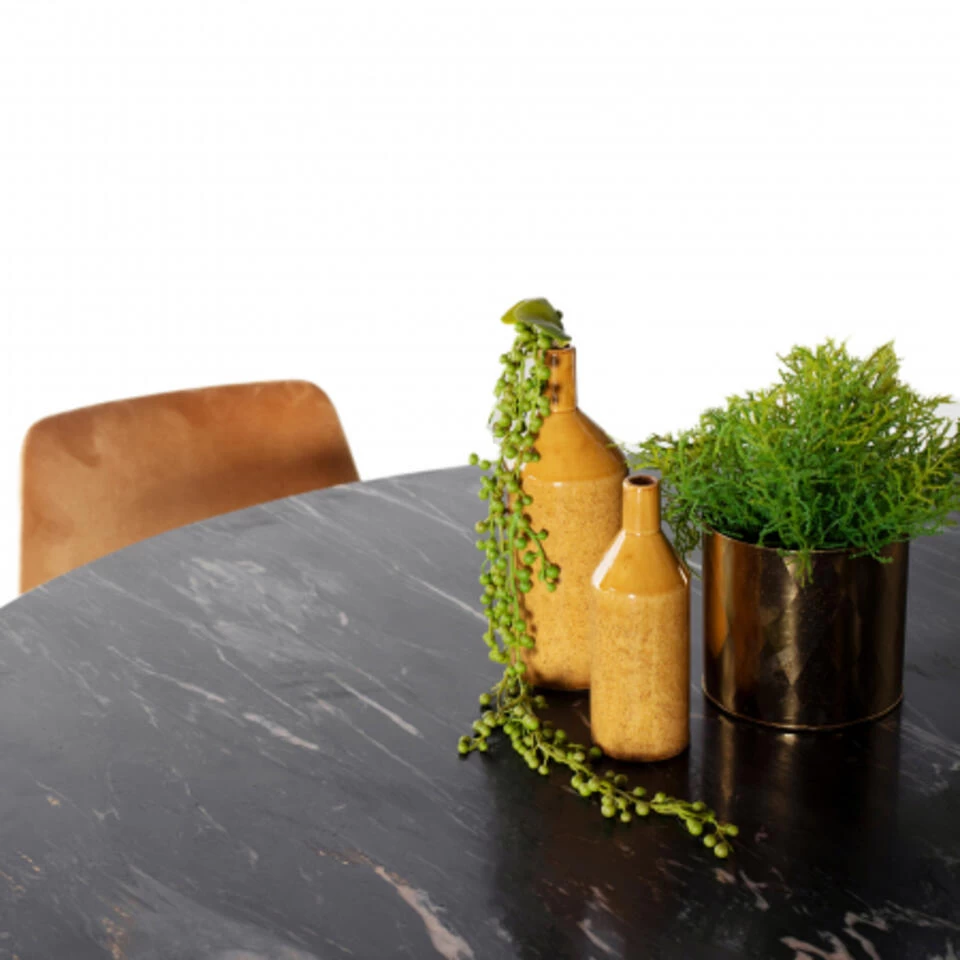Giga Meubel Eettafel Rond Zwart Marmer - 140x140x75cm - Tafel Coco - Afbeelding 3
