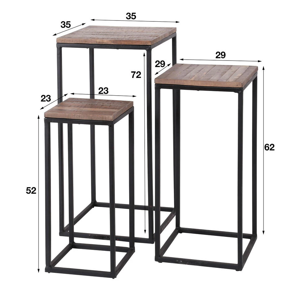 Giga Meubel Bloemenzuil Set Van 3 Teakhout - Vierkant - Metalen Frame - Afbeelding 4