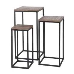 Giga Meubel Bloemenzuil Set Van 3 Teakhout - Vierkant - Metalen Frame