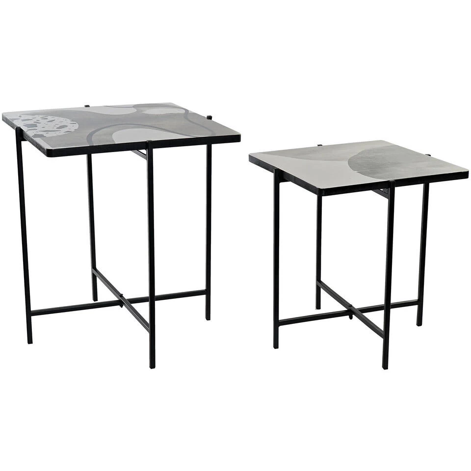 Items Bijzettafels - 2 Stuks - Vierkant - Zwart - Metaal - 40 X 46 Cm