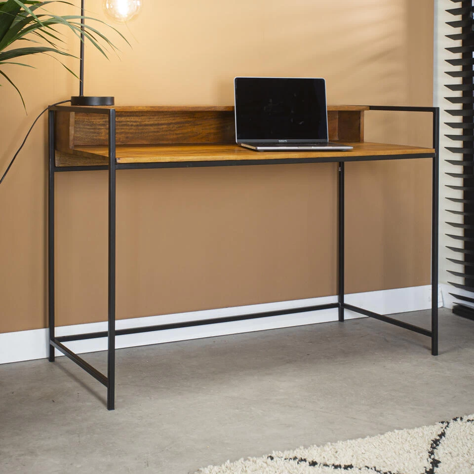 Industrieel Bureau Mangohout Zayn 109x51 Cm - 51x109x79 Cm - Mangohout - Bruin - Afbeelding 2