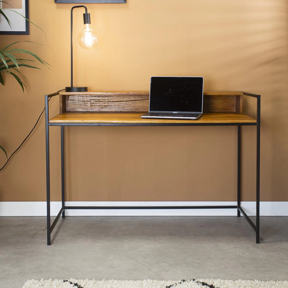 Industrieel Bureau Mangohout Zayn 109x51 Cm - 51x109x79 Cm - Mangohout - Bruin - Afbeelding 3