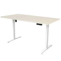 Elektrisch Verstelbaar Bureau - 140x80 Cm - Single Motor - Wit / Licht Eiken