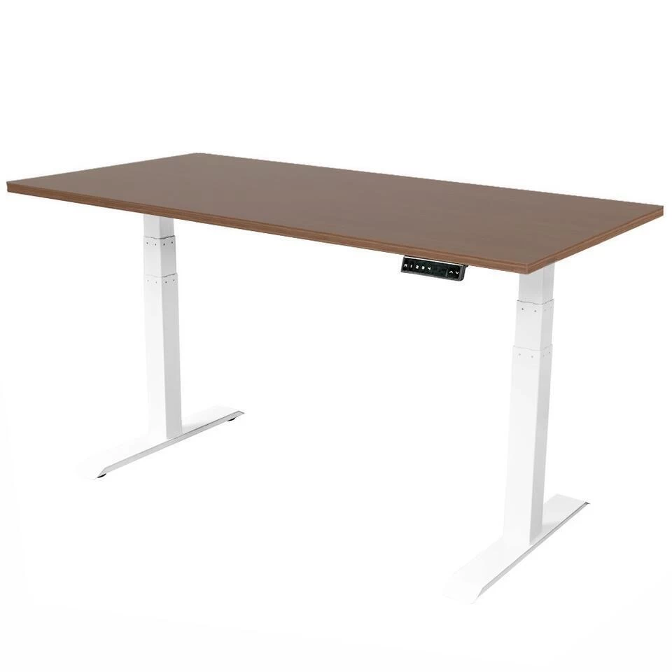 Elektrisch Verstelbaar Bureau - 160x80 Cm - Dual Motor - Wit / Donker Eiken
