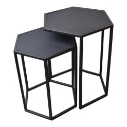 LOFT42 Salontafel Set Zeshoek - Zwart Mangohout - Metaal