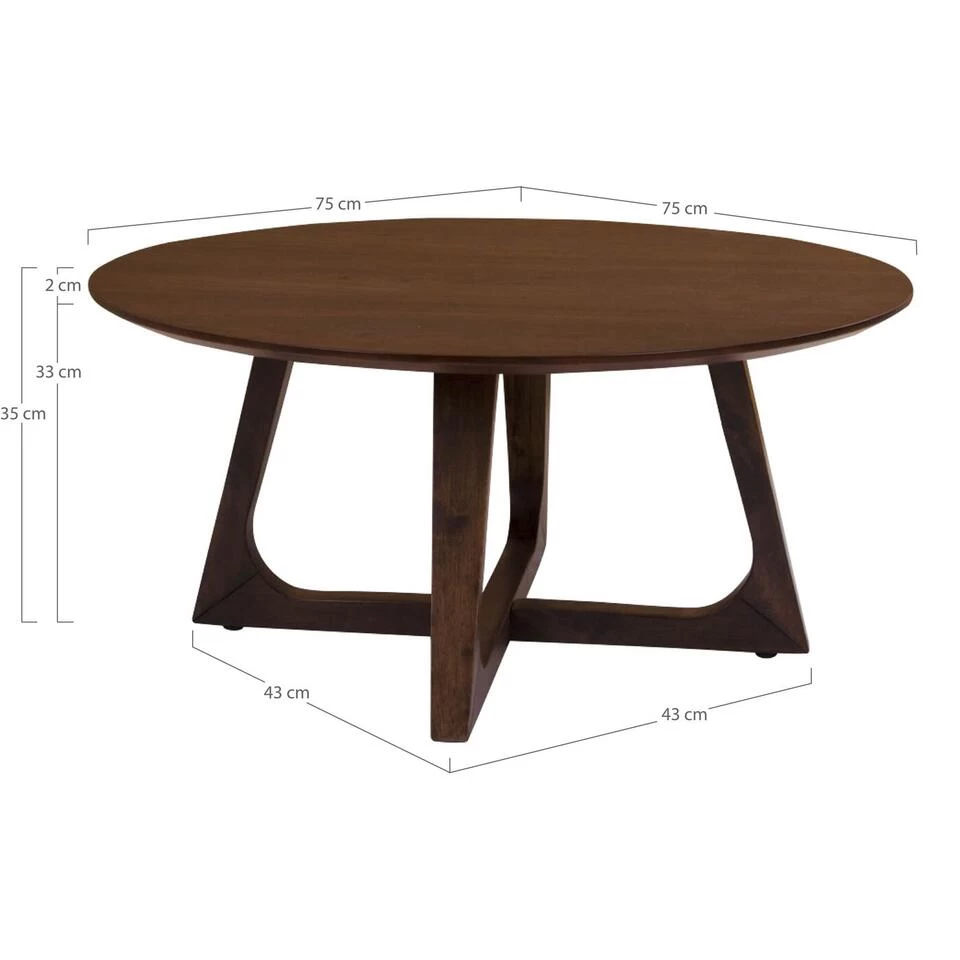 Giga Meubel Salontafel Walnootfineer Ø75cm - MDF - Tafel Hellerup - Afbeelding 4