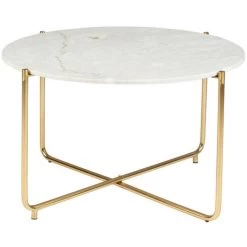Giga Meubel Salontafel Wit Marmer 70cm - Gouden Onderstel - Tafel Timpa