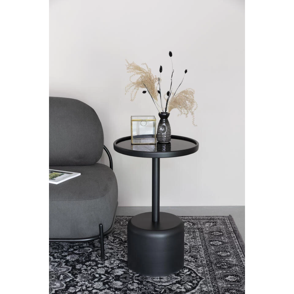 Giga Meubel Bijzettafel Rond Zwart - Metaal & Glas - Tafel Milo - Afbeelding 2