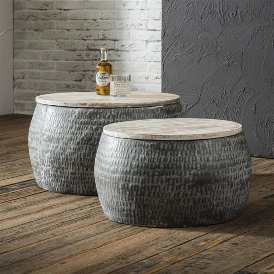 Industriële Salontafel Set Roxy Mangohout Staal 60x60x35 Cm Mangohout - Afbeelding 2