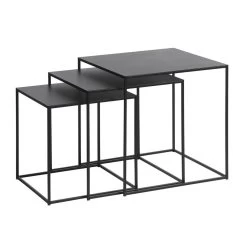 Giga Meubel Salontafel Zwart - Set Van 3 - Metaal - Tafel Pebble