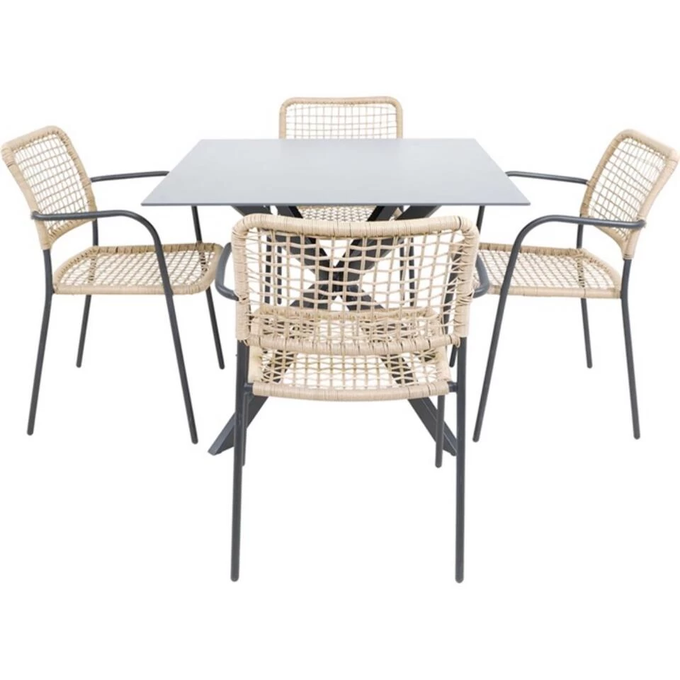 Crest Tuintafel 90x90x73cm - Glas - Zwart - Afbeelding 3