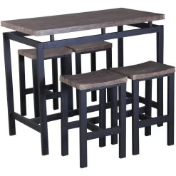 Poldimar Barset Mesin 120x60 Met 4 Barkrukken - Bruin/zwart