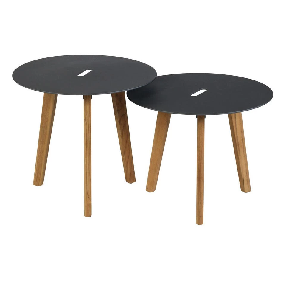 Exotan Bijzettafels Binnen/Buiten - Teak - Antraciet - Set Van 2