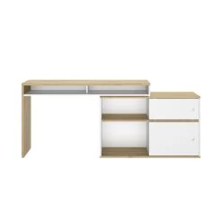 Diagone Bureau Modula - 6 Posities - 2 Schuifdeuren - Wit/eikenkleur