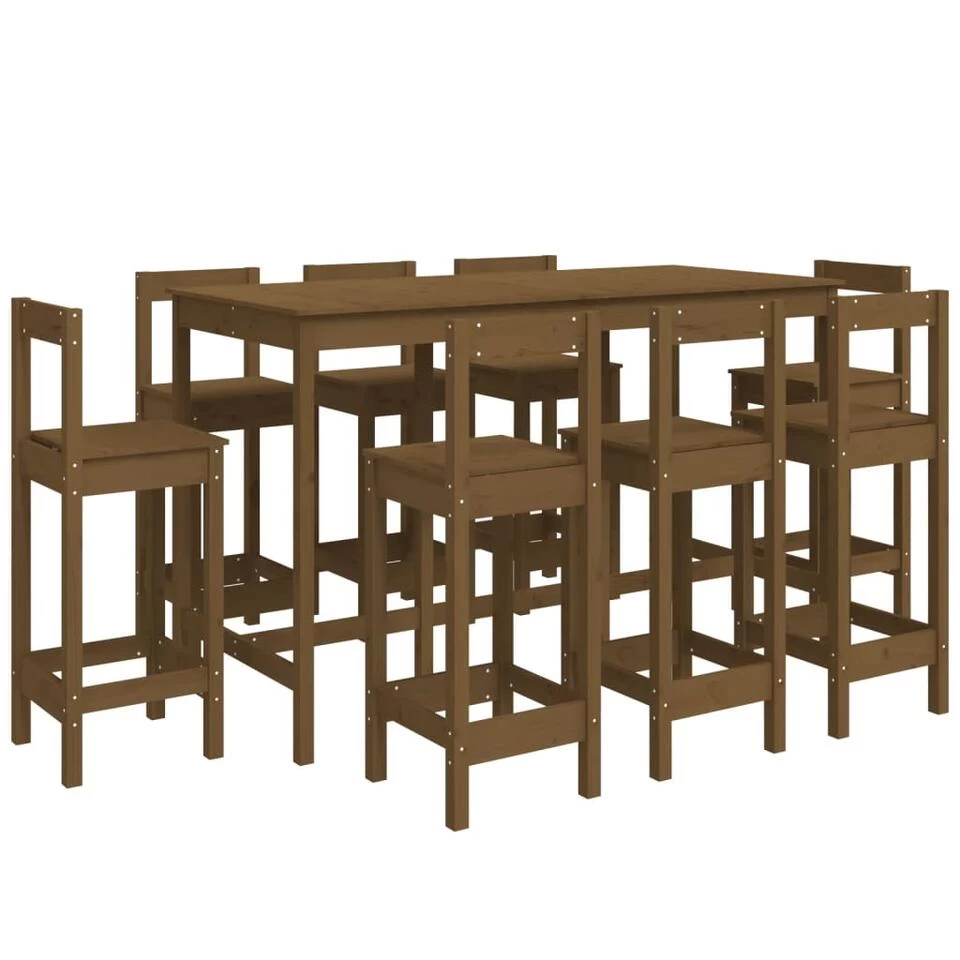 VidaXL 9-delige Barset Massief Grenenhout Honingbruin