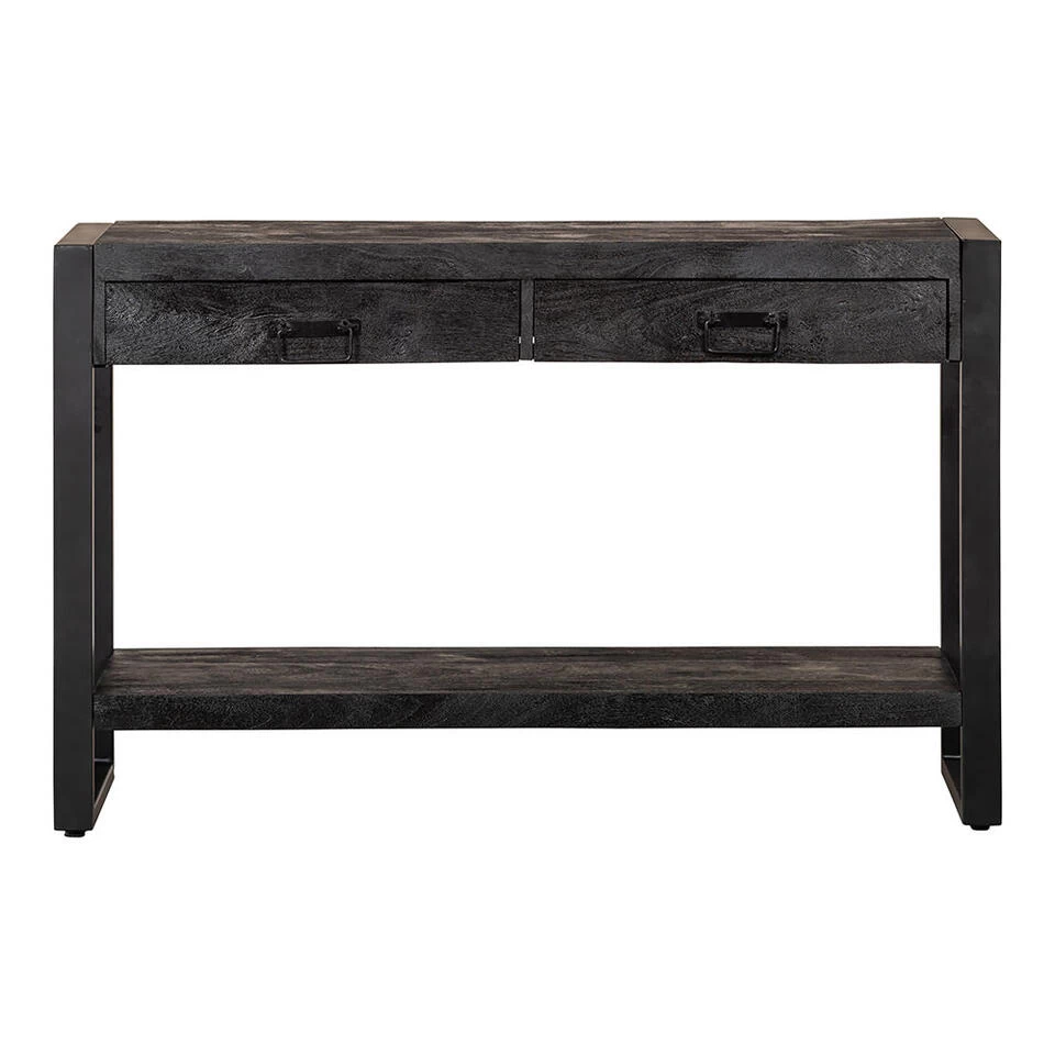 Sidetable Atlanta Black 2 Lades 120cm - Mangohout - Zwart - Rechthoekig - Afbeelding 3