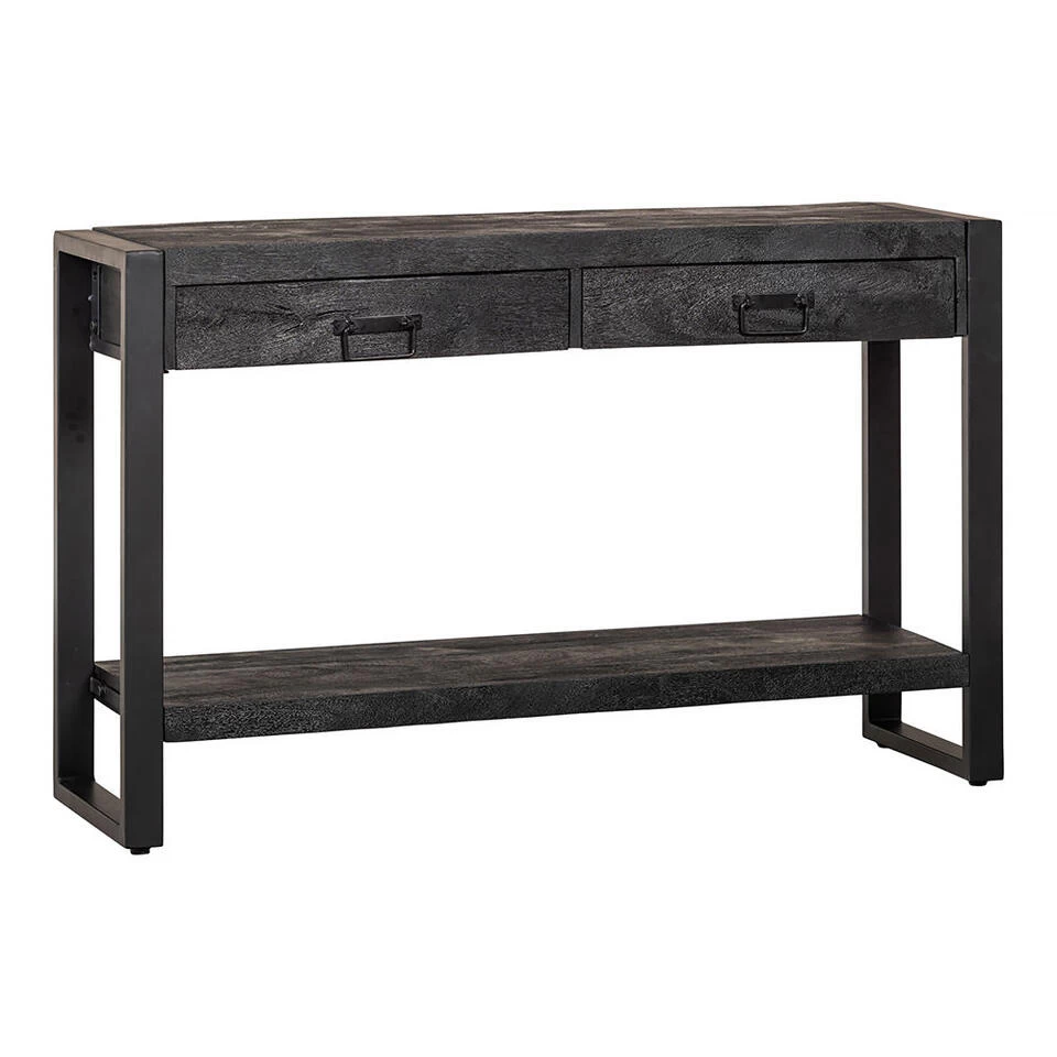 Sidetable Atlanta Black 2 Lades 120cm - Mangohout - Zwart - Rechthoekig - Afbeelding 4