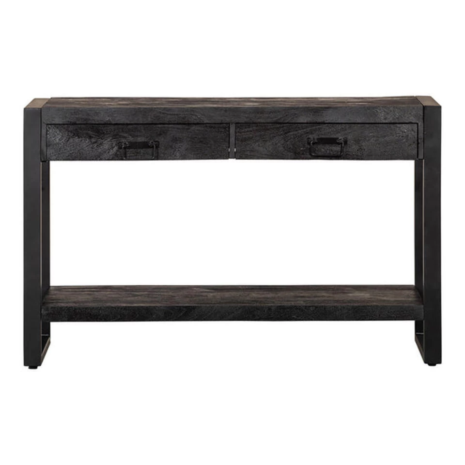 Sidetable Atlanta Black 2 Lades 120cm - Mangohout - Zwart - Rechthoekig