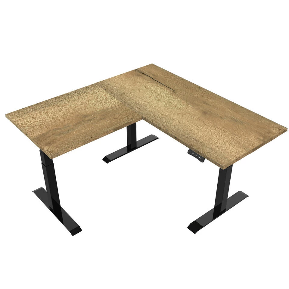 Elektrisch Verstelbaar Bureau Natuur Eik - Hoek Zit-sta Frame Zwart