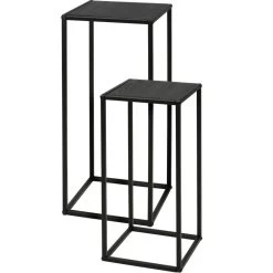 H&S Collection Bijzettafels Set - 2-delig - Zwart/grijs - Metaal/mdf