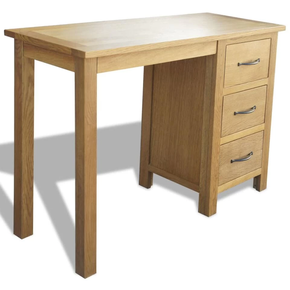 VidaXL Bureau Met 3 Lades 106x40x75 Cm Massief Eikenhout