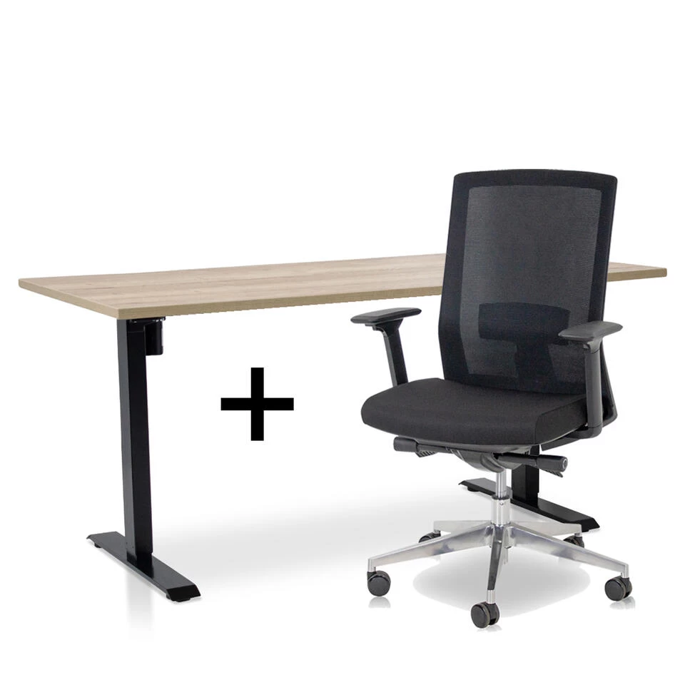 MRC EASY Set - Zit-sta Bureau + Bureaustoel - 160x80 - Robuust Eiken