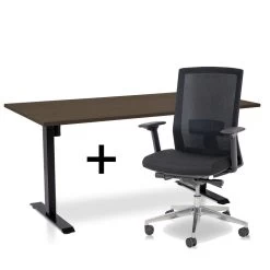 MRC EASY Set - Zit-sta Bureau + Bureaustoel - 160x80 - Bruin Eiken