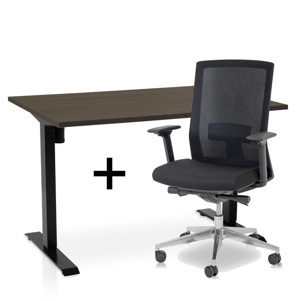 MRC EASY Set - Zit-sta Bureau + Bureaustoel - 140x80 - Bruin Eiken