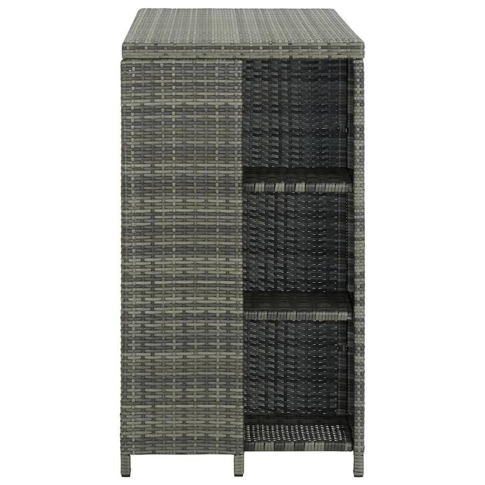 VidaXL Bartafel Met Opbergrek 120x60x110 Cm Poly Rattan Grijs - Afbeelding 3