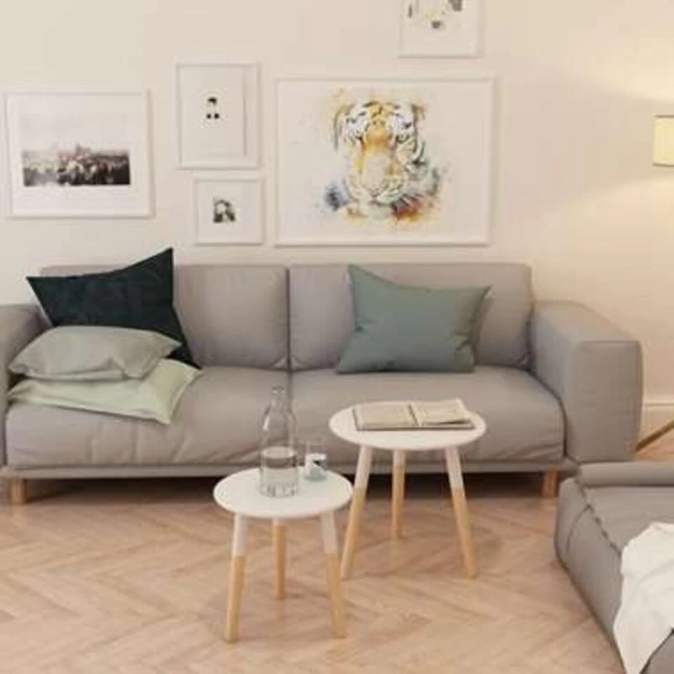 VidaXL 2-delige Bijzettafelset Massief Grenenhout Wit - Afbeelding 2