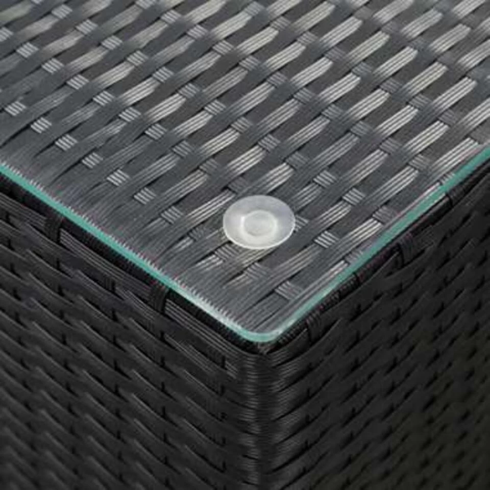 VidaXL 3-delige Bijzettafelset Met Glazen Blad Poly Rattan Zwart - Afbeelding 2