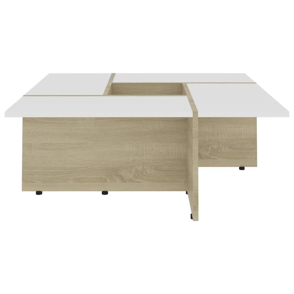VidaXL Salontafel 79,5x79,5x30 Cm Spaanplaat Wit Sonoma Eikenkleurig - Afbeelding 4