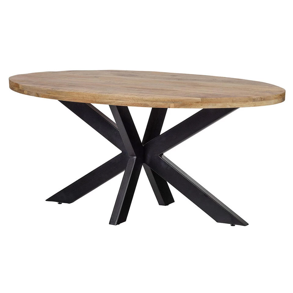 Eettafel Tulsa 300x130cm - Mangohout - Bruin - Ovaal - Afbeelding 3